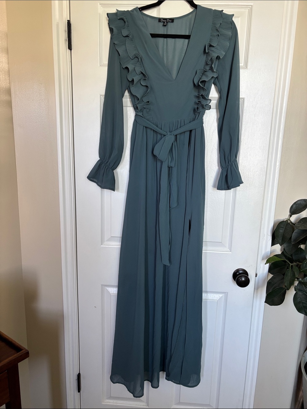 Dress Day Teal Ruffle V-Neck Maxi Dress